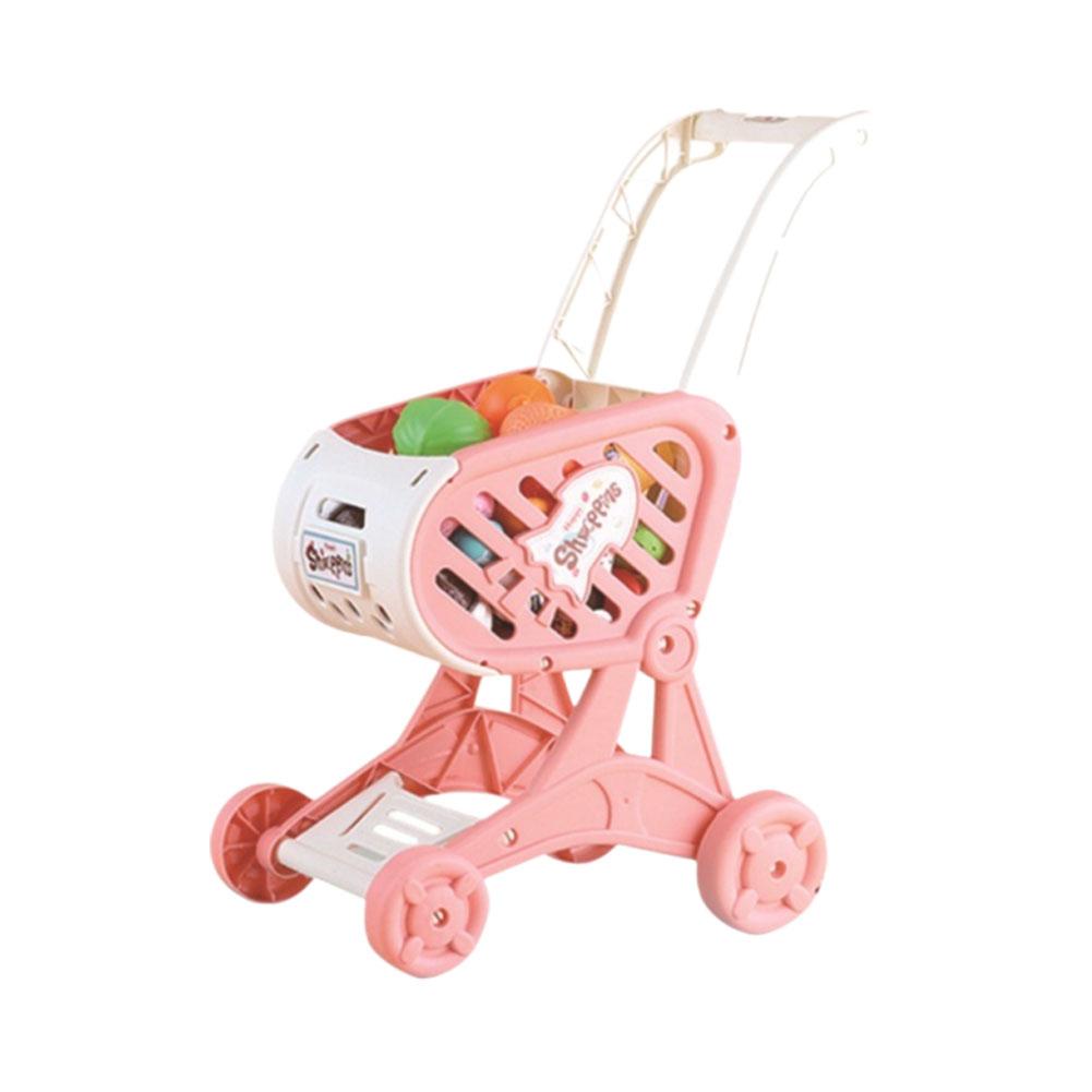 Shopping Cart Toys, Trolley for Groceries Supermarket Playset Fruit Vegetables Play Food Role Kitchen Store Toys for Kids