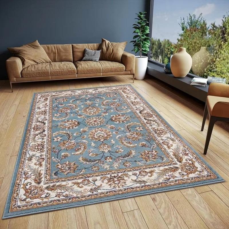 Oriental Classic Rug Floral Motifs Bedroom Dining Room Living Room Hallway Balcony Entrance Carpet Non-slip Cream Blue Mat Decor