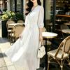Embroidered chiffon dress for women's summer 2026 new waist small temperament seven-quarter sleeve medium and long dress