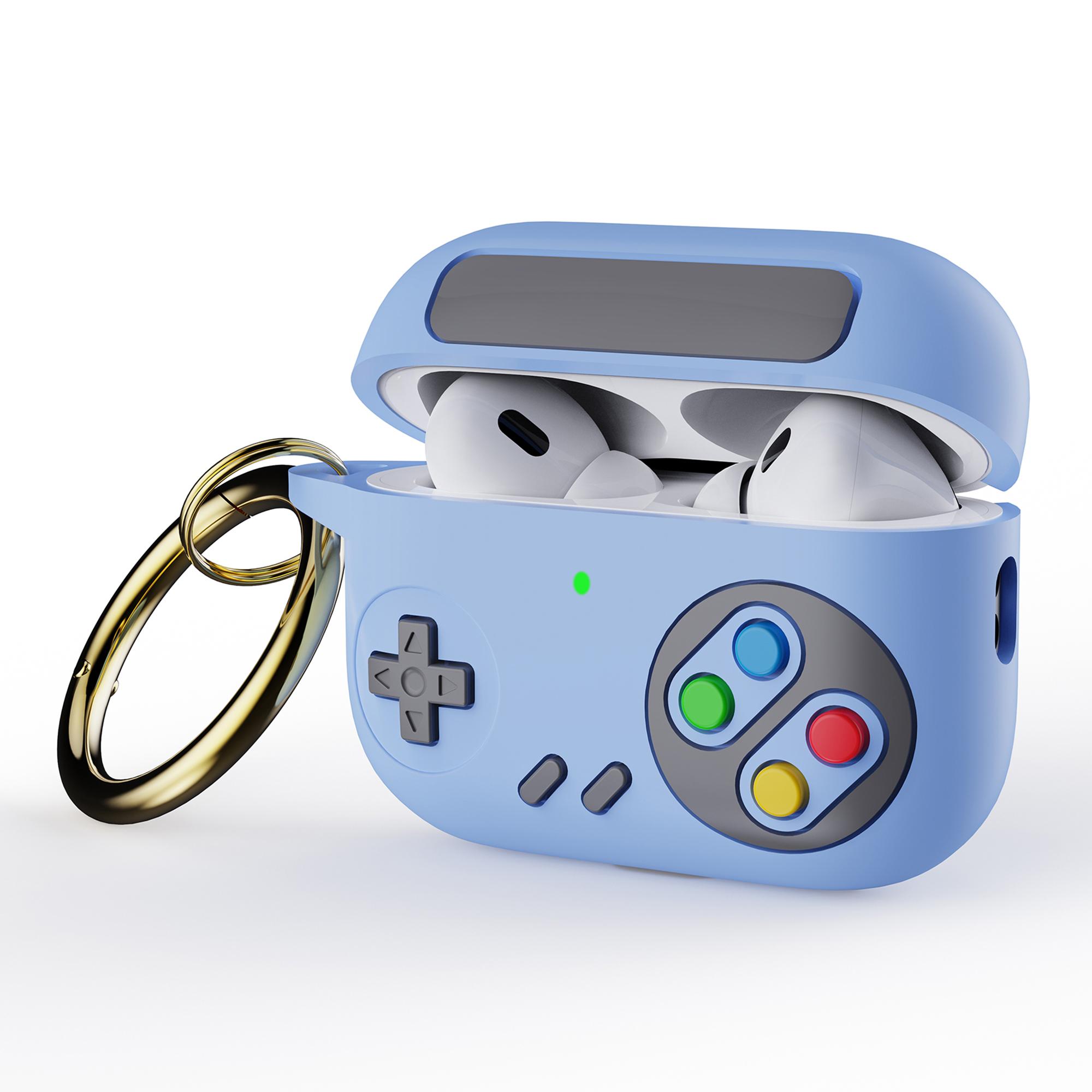 

Силіконовий чохол для навушників Apple AirPods Pro (Gen 2) (USB-C)/AirPods Pro 2/Pro Дизайн ігрової консолі Навушники Чохол проти падінь з кільцем-пряжкою Blue