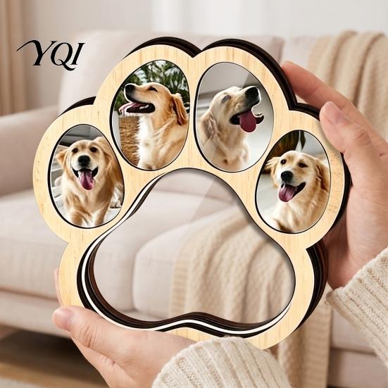 Pet Memorial Desk Decor Wooden Paw?Shaped Picture Frame, Keepsake Photo Frame with Fur Storage Compartment, Loss Remembrance Tabletop Ornament