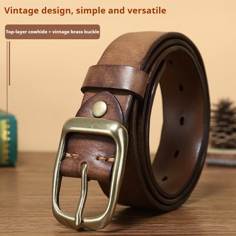 

Genuine Leather Belt Retro Pure Cowhide Jeans Belt Korean Style Trendy Genuine Leather Pin Buckle Versatile 100cm червоний