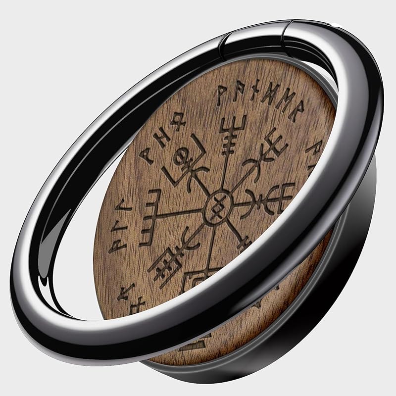 Carveit Wooden Cell Phone Ring Holder Finger Stand Metal Grip Hook Phone Kickstand Compatible with S24 Ultra S23 iPhone 16 Pro Max 13 14 15 Pixel