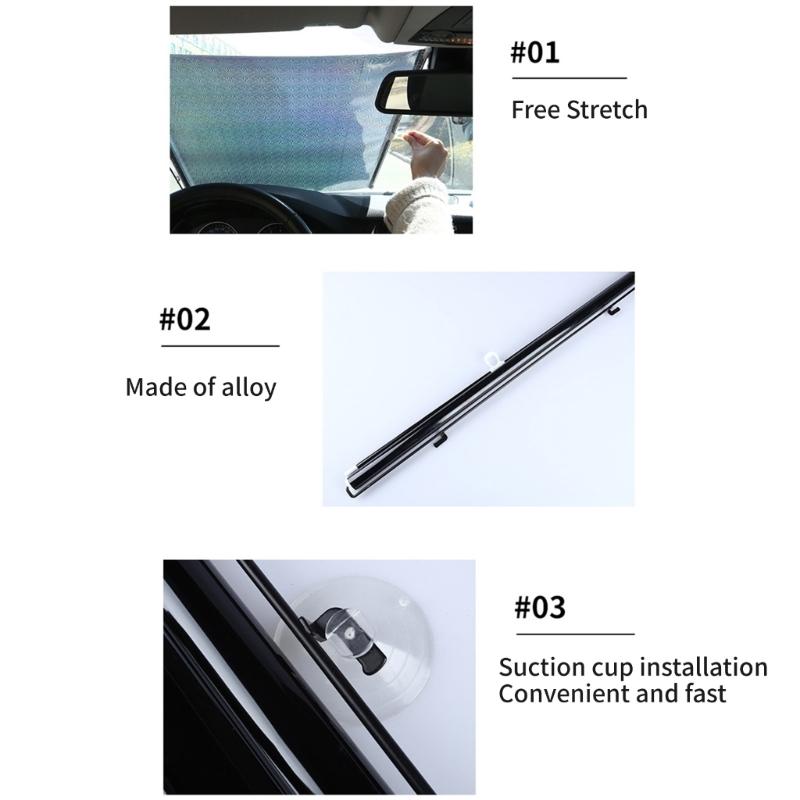 Auto Front Window Sunshade Extendable Foldable with PVC Material Blocks Harmful Rays Simple Installs for Most Vehicles