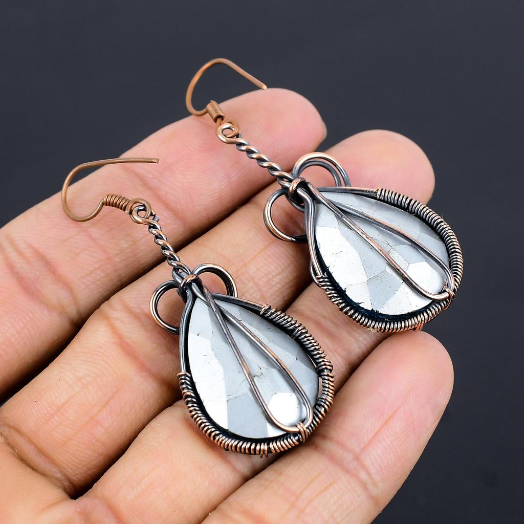 Blue Topaz Earrings, 999 Copper Wire Wrapped Gemstone Jewelry, Handmade Earrings, For Thanksgiving