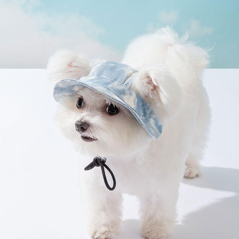 Adjustable Sun Protection Hat Small Dogs Cats Blue Gradient Dyed CottonHat S/M/L Sizes