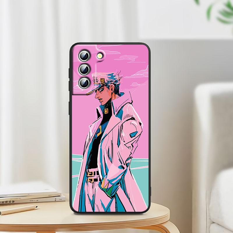 Cartoon Anime JoJo Jotaro Kujo Phone Case For Samsung S23 S22 S21 S20 S10 S8 Note 20 A9 A73 A71 A53 A33 Ultra Plus FE Black