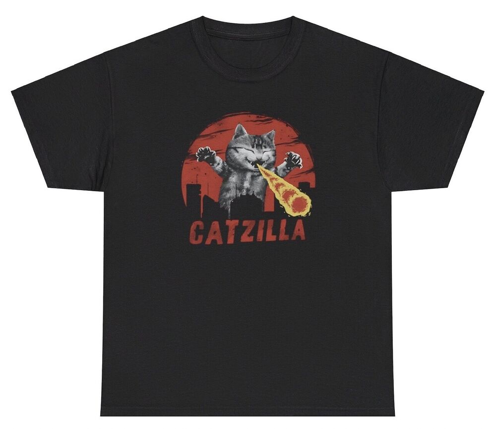 Футболка Catzilla Смешная Пародия Мем Фильм Глупое Животное Любитель Животных Поколение Z Юмор Футболка Унисекс Футболка S