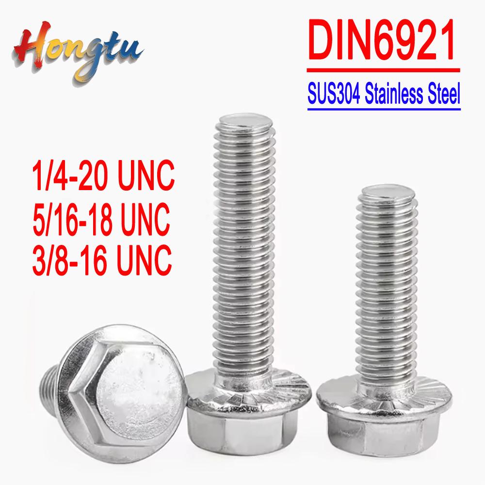 304 Stainless Steel Serrated Flange Hex Head Screws UNC Size 1/4-3/8 Anti-loose Fasteners Auto Motorcycle Replacement Parts