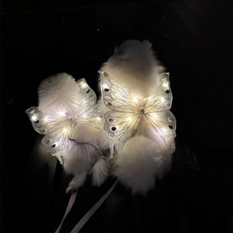 Glowing Butterfly Wings Dog Harness & Summer Outfit for Small Dogs - Adorable Chest Decor for Dogs Cats Pomeranian Teddy Bichon