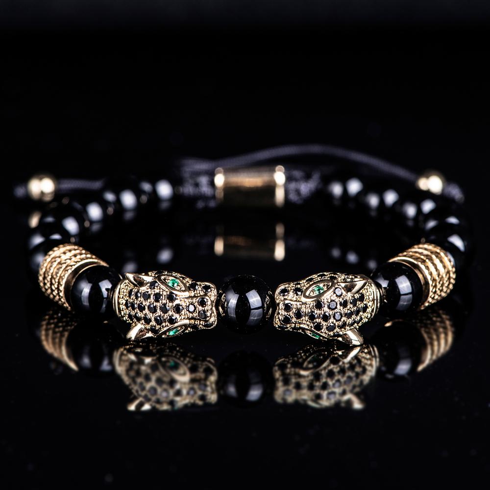 

New Trend Double Leopard Head Handmade Tiger s-eye Bracelets Accessories Handmade Men s Jewelry Pulseras Homme