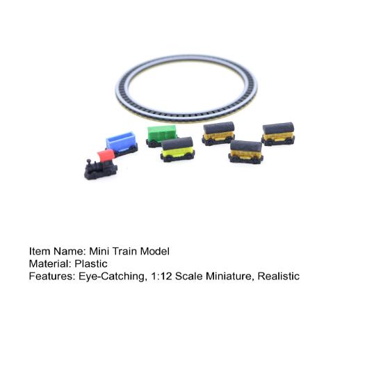 Mini Train Model 1:12 Scale Train Miniature Tiny Track Train with Colorful Carriages for Doll Mansion Decoration Miniature Scene Photo Prop