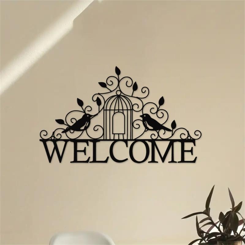 Metal Wall Sign Bird Welcome Wall Silhouettes Hanging Decors for Livingrooms Home Bedroom Office Hotel Party Garden