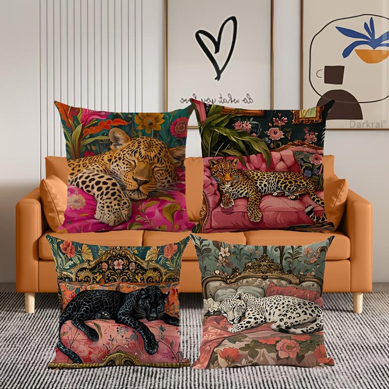 Pc Artistic Sleeping Leopard Pillow Cover D DoubleSided Print Polyester Throw Pillow Case Maximalist Floral Decor Elegant