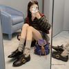Genuine Leather Retro Style Women's Lace-Up Casual Ballet Shoes with Soft Sole and Cowhide Belt Buckle