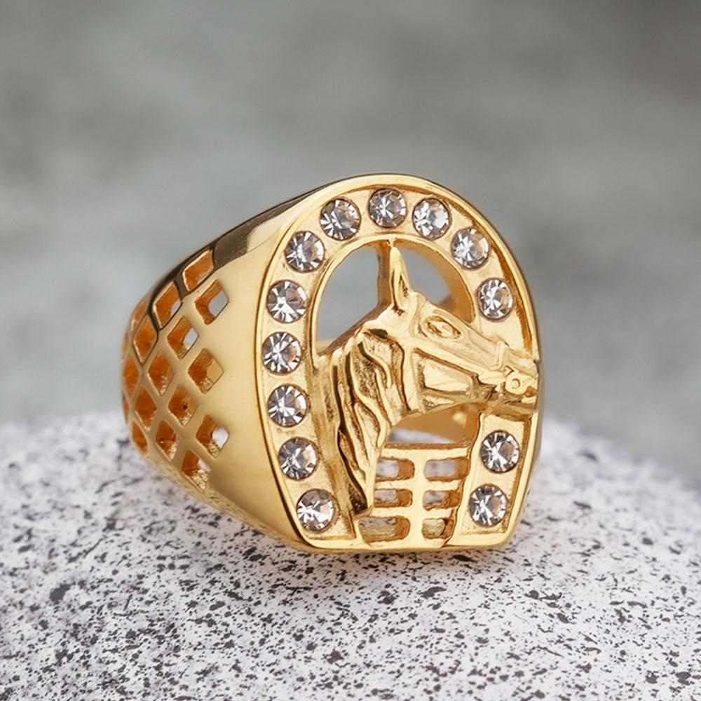 European and American Retro Hip-hop HIPHOP Jewellery Titanium Steel Diamond Horse Head Men's Ring