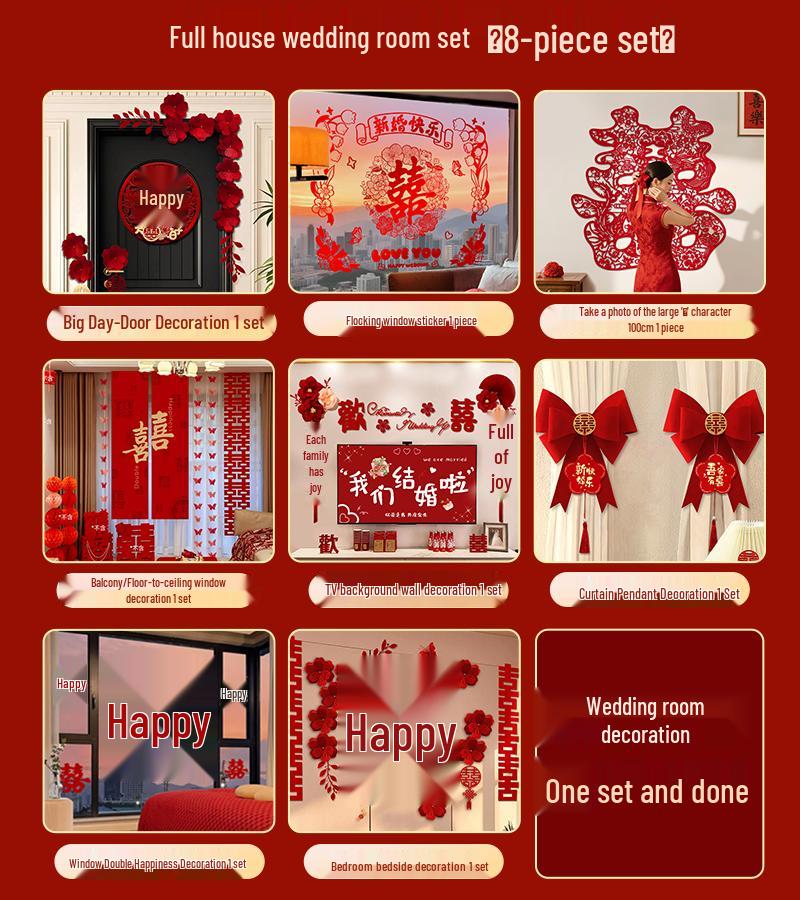 3D Double Happiness Wedding Door Sticker for Bedroom & Entrance Decoration