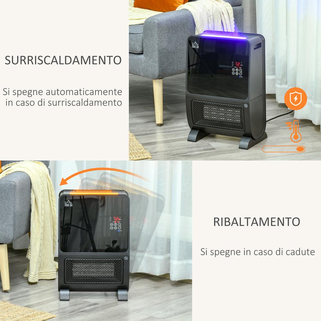 2-in-1 Electric Heater with Humidifier, 3-Color LED Light, Timer and Remote Control, 33x21x49.5 Cm, Black