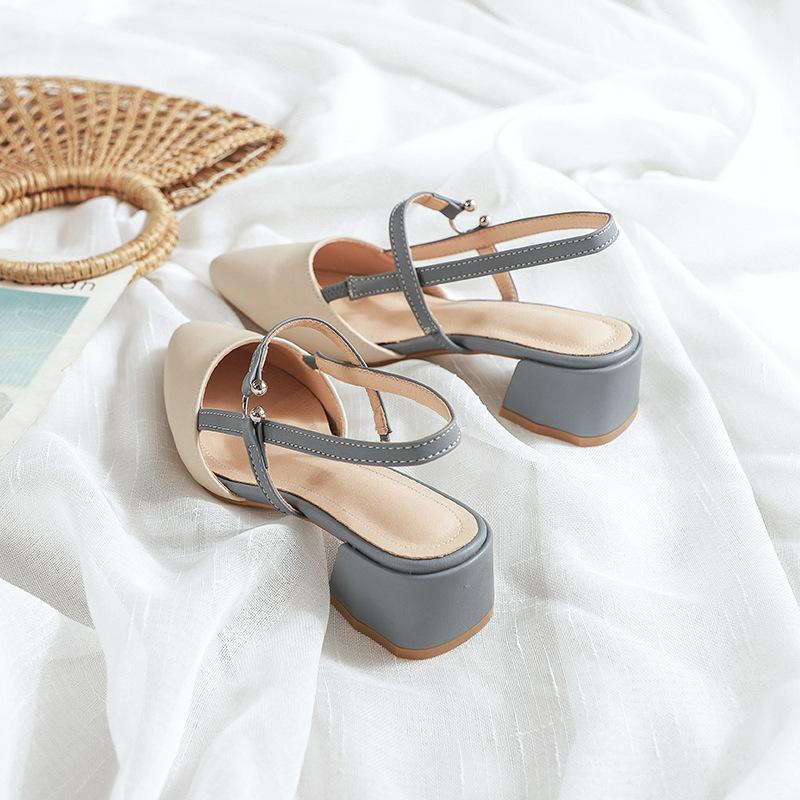 

Кольорові сандалі-човники, літні новинки, жіночі, з сумковим носком, модні, офісні, з м якої шкіри, на низькому товстому підборі, з порожньою пряжкою 41