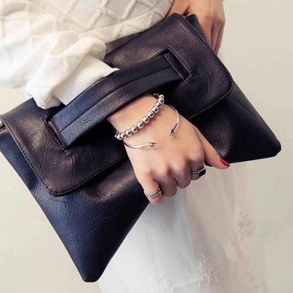 Zipper PU Leather Envelope Handbag Pure Color Handheld Evening Banquet Bag  Shopping