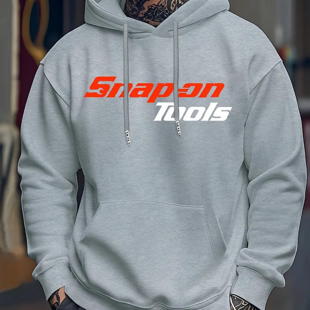 Men's Casual Hoodie with Eye-catching Pattern "SNAP ON TOOLS" Regular Style Hoodie