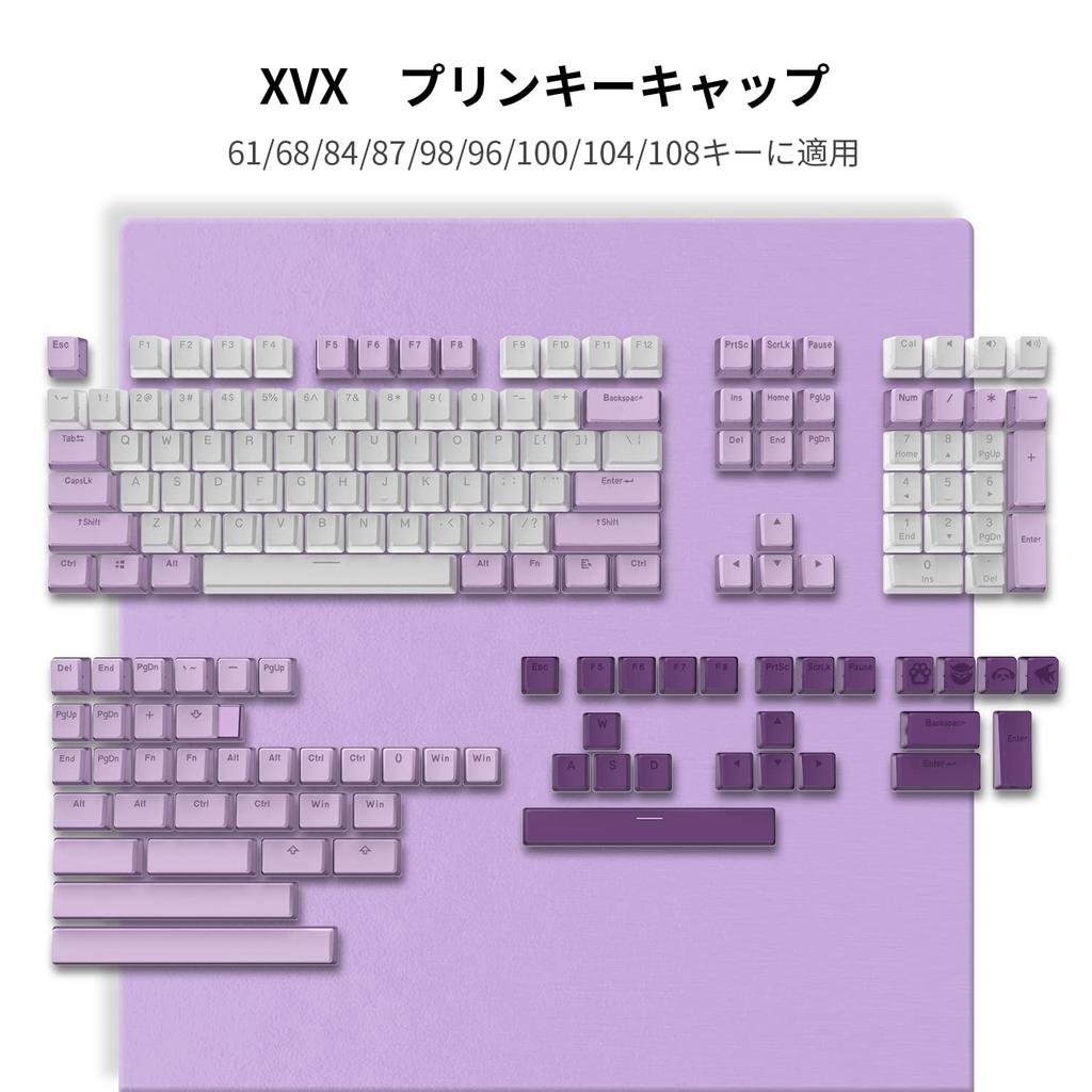 XVX Keycaps, 165-Key Print Keycaps, PBT Transparent Keycaps for Cherry MX Gateron Switch Keyboards, OEM Profile Keycaps (PurpleWhite)