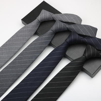 Striped Tie Men'S Casual Simple Gray Black Student Trend Width6Cm Hand-Made
