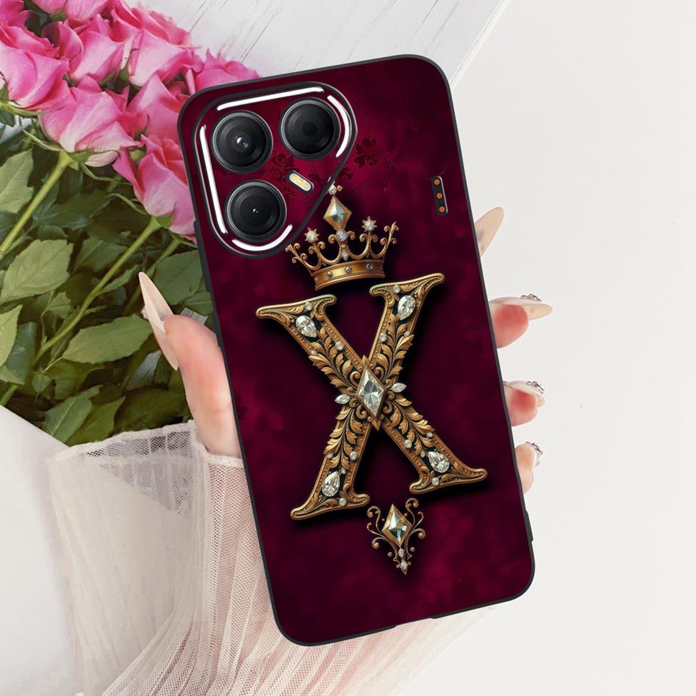 

For Tecno LJ7 Cover For Tecno Pova 7 5G Case Silicone Luxury Crown A-Z Letters 2D Flat Pattern Soft Phone Casing Pova 7 5G LJ7