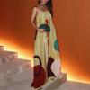 Women's Strapless Sleeveless Maxi Dress Loose Relaxed Waist European Printed Sundress