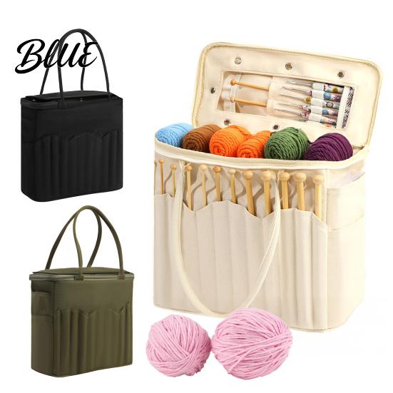 Wool Holder with And Yarn Canvas Bag Knitting Thread Outlet Multiple Pockets Holes Sewing Tool Organizer for Travel Large