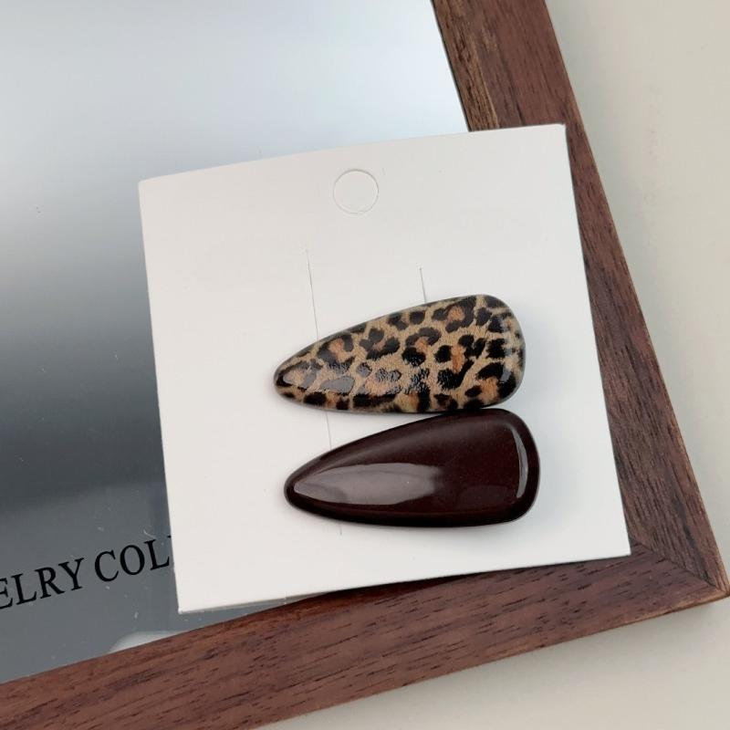 Leopard Print Brown and Beige Colorized Interwoven Retro Texture Hairpin, Sweet and Spicy Duckbill Hairpin, Side-parted Fringe Hairpin Set