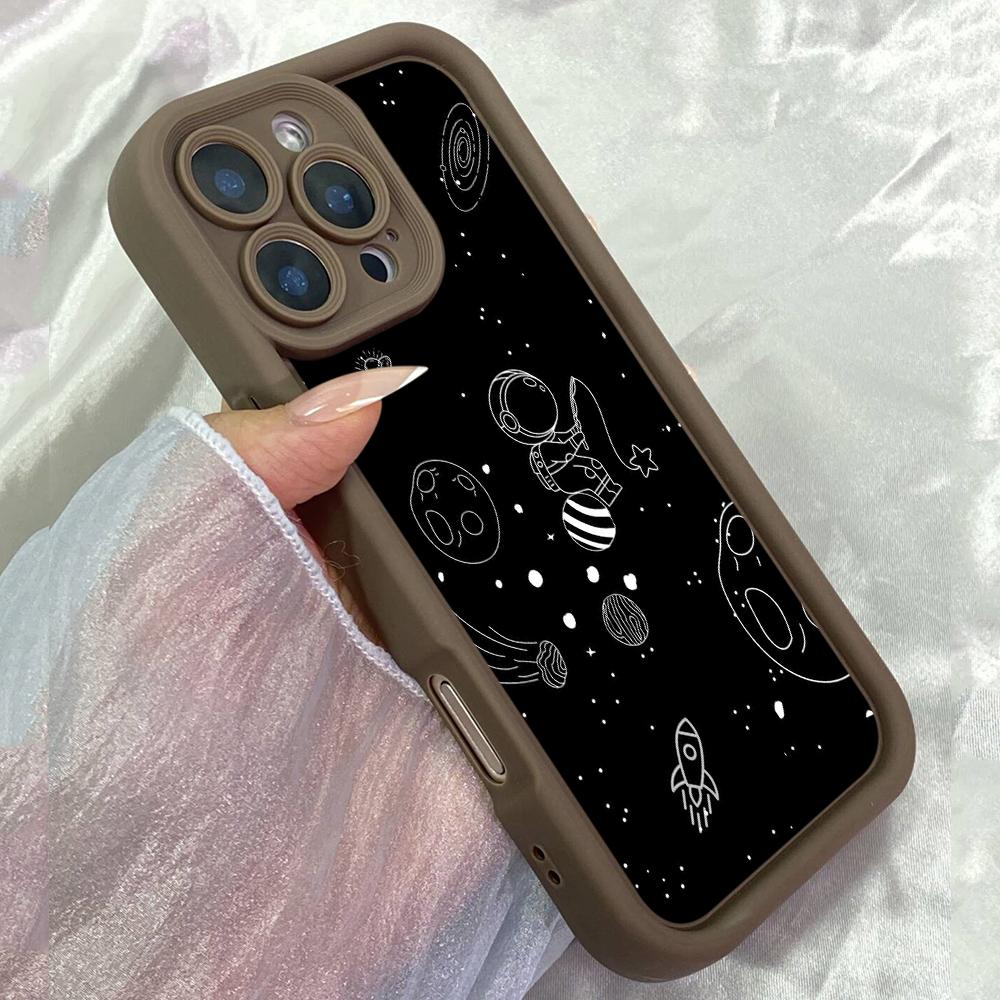 

JT90 Black Space Astronaut for iPhone 17 16 15 14 Pro Max Samsung S26 S25 S24 Ultra A17 A16 A07 A56 A06 Xiaomi 15T Redmi 14C 15c Soft TPU Case Redmi 15C 4G/5G(171.6) коричневий