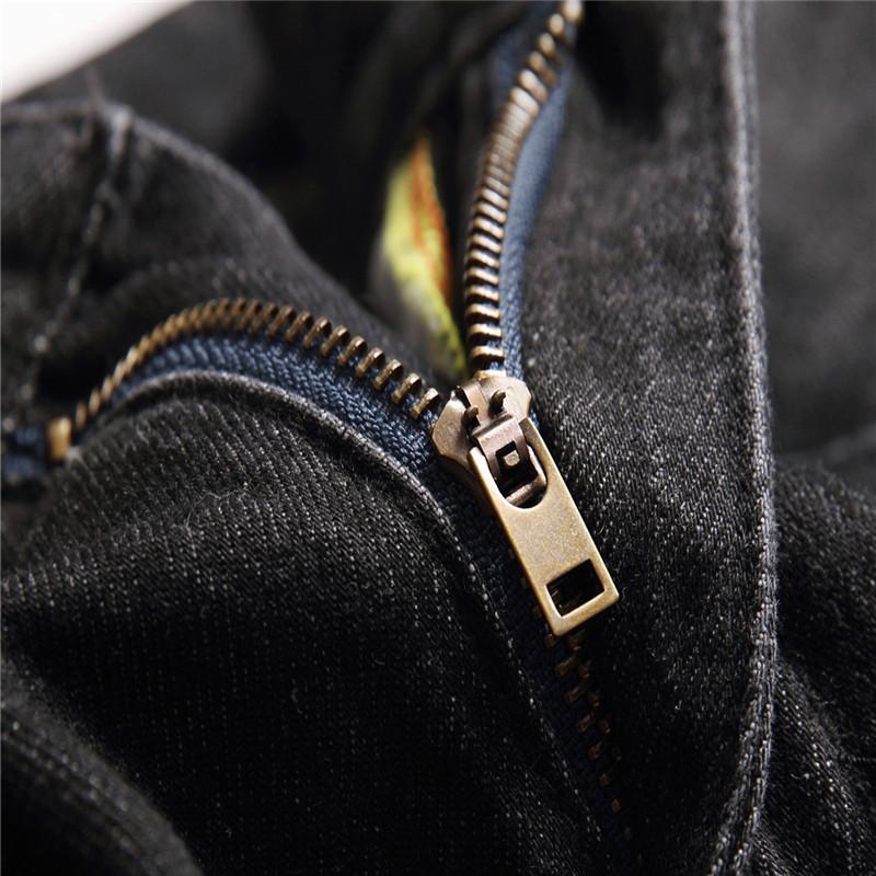 2024 Four Seasons Wear European And American Black Casual Pants With No Elasticity, Middle Waist, Multiple Perforations, Straight Leg Jeans