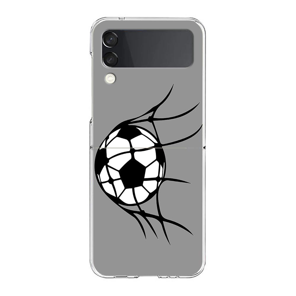 Transparent Phone Case For Samsung Galaxy Z Flip 3 4 5 6 7 Hard Folding PC Z Flip3 Flip4 Cover Soccer Heartbeat