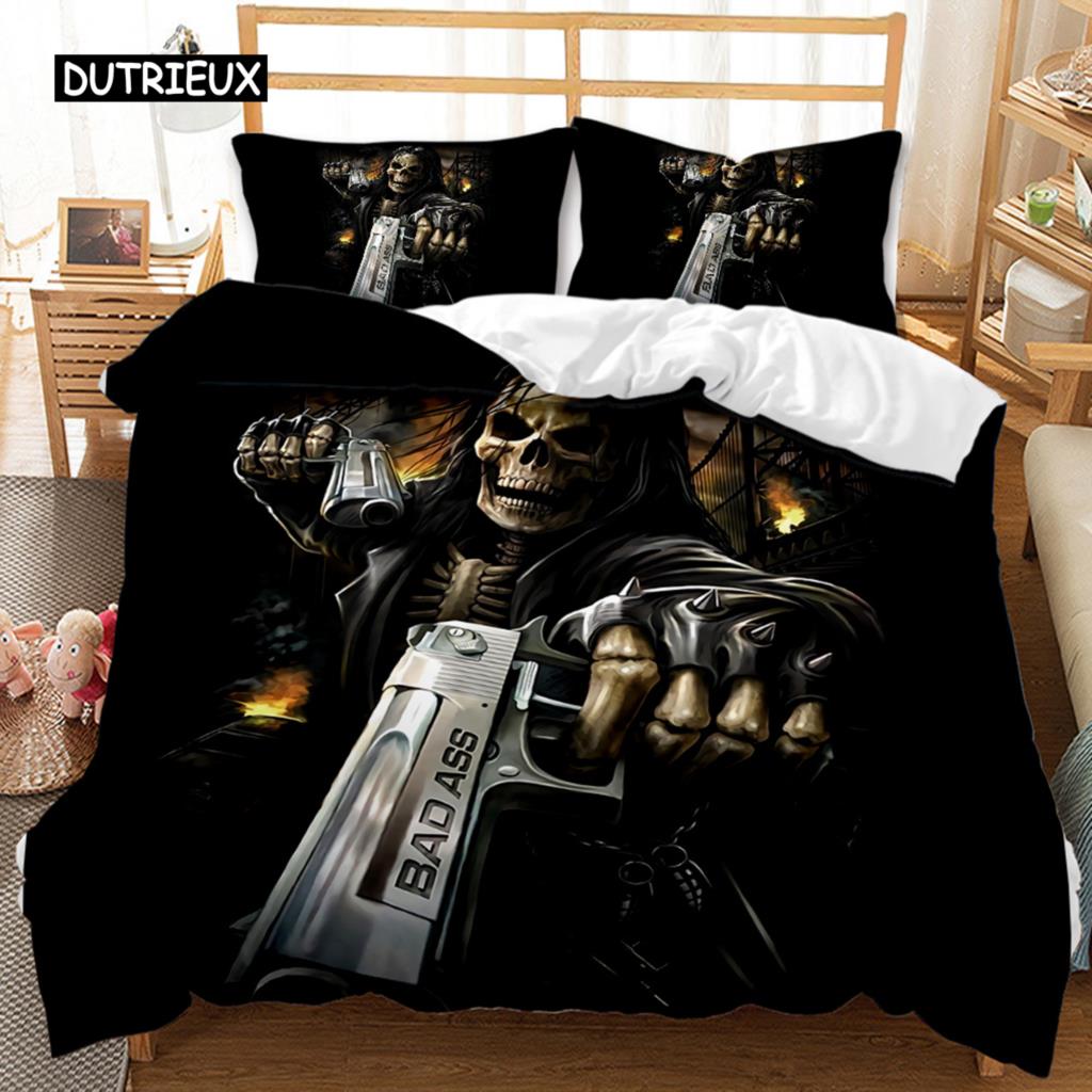 Hodeskalle Dynetrekksett Halloween Menn Skrekk Gotisk for Gutter Tenåringer Voksne Dobbeltseng Sengetøysett Queen King Size Polyester Dyne Trekk