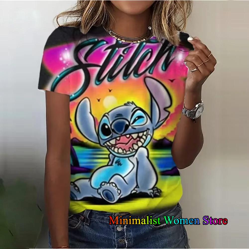 Summer New Disney Lilo Stitch 3D Printed T-shirts For Women Summer Short Sleeve O-neck Tees Casual Fashion Tops