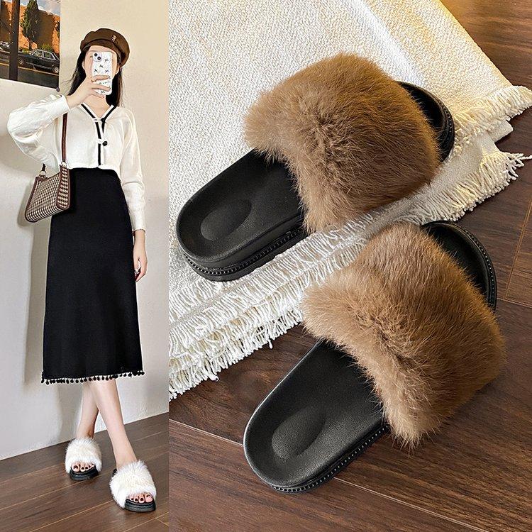 

Новый плюшевый однословный драг женский осенне-зимний верхняя одежда инс трендовая корейская версия моды и досуга толстоподошвенные домашние пушистые тапочки 40
