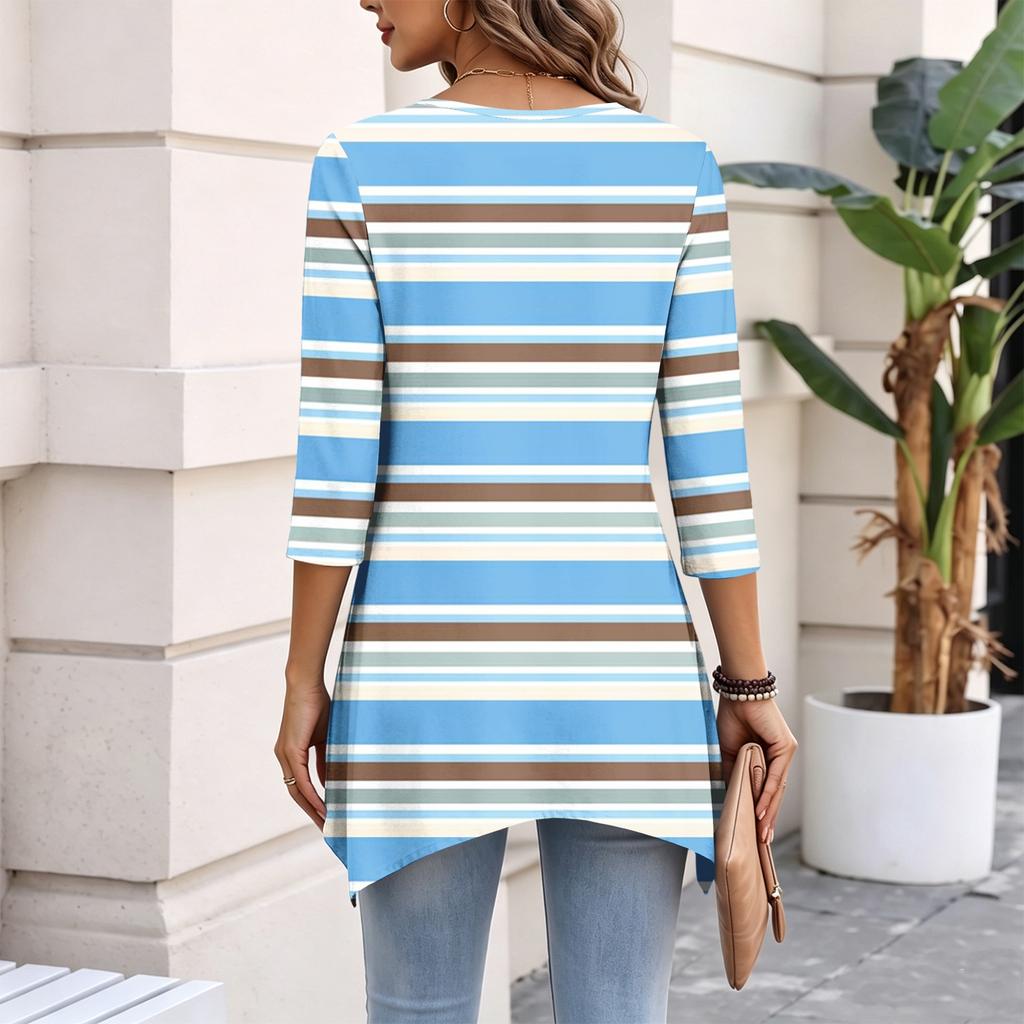 Women's Three-Quarter Sleeve Casual Pullover Top for Daily Wear