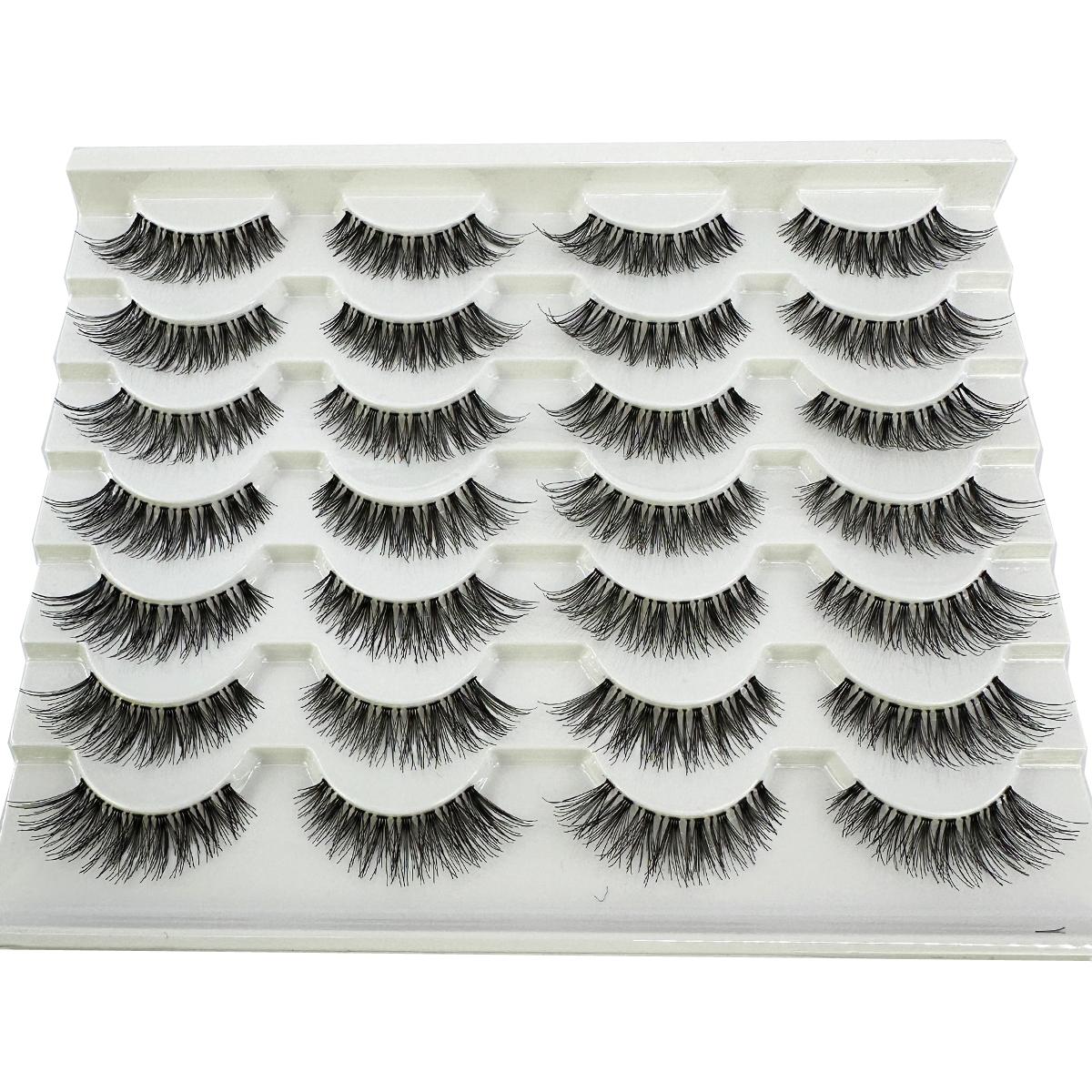 

Новые кошачьи ресницы, естественный вид, короткие ресницы, тонкие с чистой лентой, 13 мм, накладные ресницы манга, завязанные вручную, 14 пар