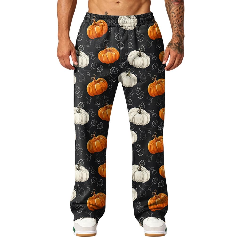 Men's Loose Fit Wide Leg Joggers with Pockets - Printed Casual Sweatpants for Sports and Daily Wear