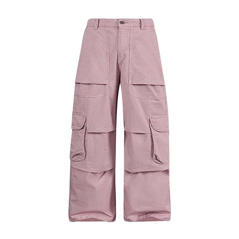 Cotton Multi Pocket Wide Leg Cargo Pants Men Vintage Loose Floor Length Casual Streetwear Unisex Trousers