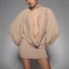 European & American Autumn Sexy Deep V Long Sleeve Hip-Hugging Short Dress