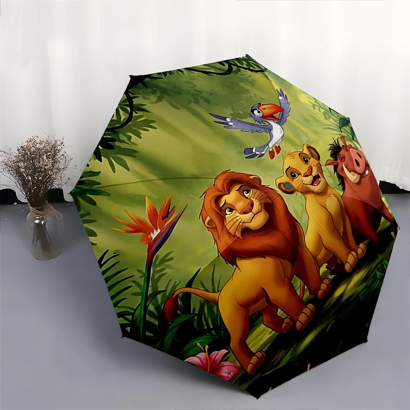 1 Auto Open Lion King Characters, Jungle Setting Themed Colorful 8-rib Portable Umbrella for Men and Women, A Compact Commuting Companion Su