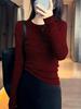 2026 Women's High-End Slim Fit Wool Sweater - Round Neck, Long Sleeve, Regular Shoulder, Autumn/Winter Base Layer.