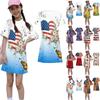 Girls Independence Day Print Casual Dress Kids Loose Round Neck Short Sleeve Thin Sundress