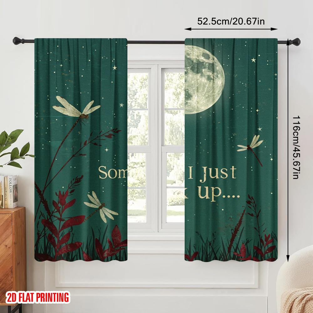 2pcs 2D flat printing Curtain Dragonfly Moon Night Sky Fabric Without Electricity All Season Party & Holiday Decor for Indoor