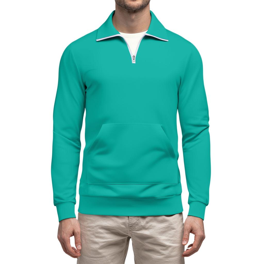 Men's Casual Long-Sleeved Collared Quarter-Zip Sweatshirt