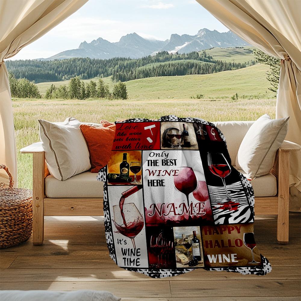 Wine Time Celebration Happiness Cheers Enjoyment Customizable Outdoor Blanket Customize Text Soft Warm Cozy For Picnics Outdoor Travel And Camping