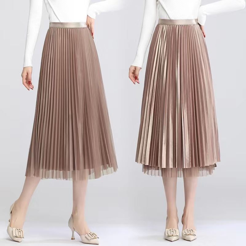 Women's High-waisted Loose Sweet Mid-length A-line Skirt Yarn Skirt