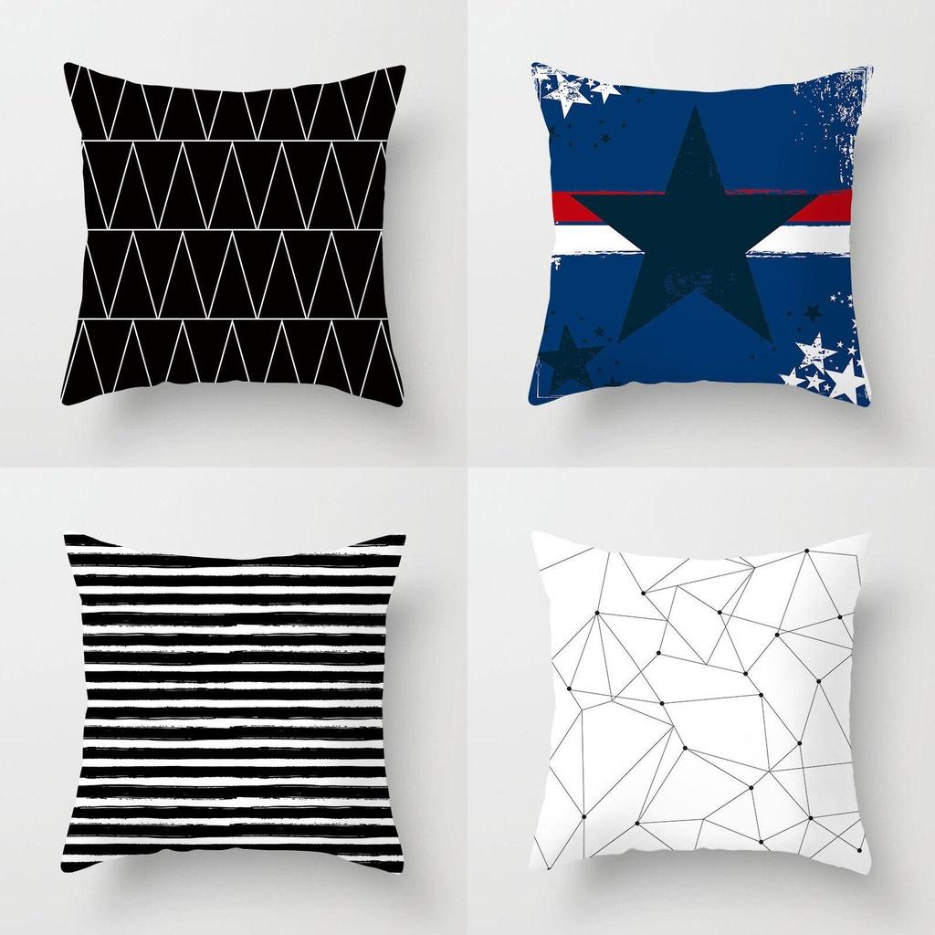 Premium Polyester Peach Skin Geometric Cushion Cover In Black White Gray For Elegant Touch